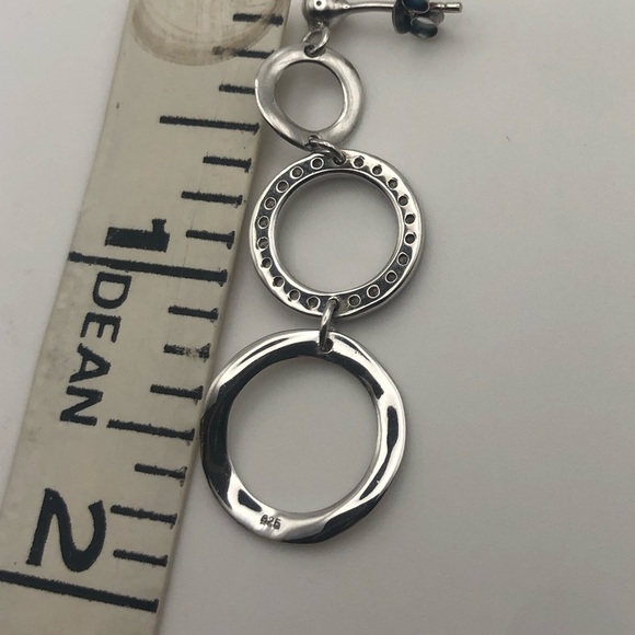 janinas Sterling Silver & Cz Circles Sparkly Dangle Stud Earrings 1.7” - Picture 5 of 6